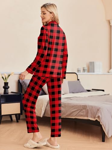 Image of Ekouaer Pajamas Women's Long Sleeve Sleepwear Soft Button Down Loungewear Pjs Lounge Set Nightwear XS-XXL