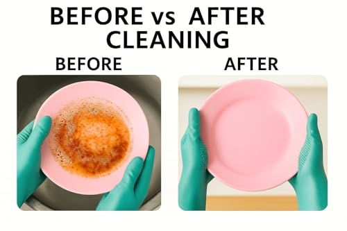 Image of Silicone Dishwashing Gloves with Built-In Scrubber | Reusable Cleaning Gloves for Kitchen & Household Use | Heat Resistant Hand Gloves for Washing Dishes & Plate Cleaning (Green, 1 Pair)