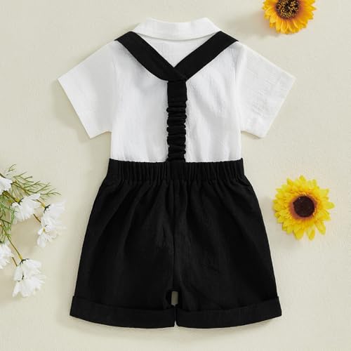 GOOCHEER Newborn Baby Boy Gentleman Outfit Suit Short Sleeve Bowtie Romper Jumpsuit Suspender Shorts Set Summer Dress Clothes3