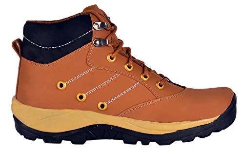 Image of Hiking Boots, Black and Tan, Lace-Up High Ankle, Metal Eyelets, Rugged Outdoor Footwear