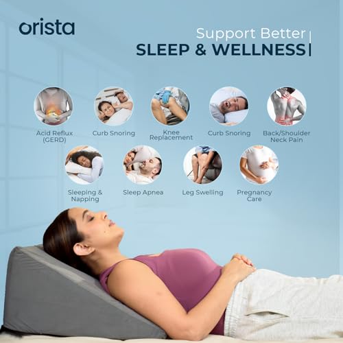 Image of Orista Wedge Pillow Made with Advance Gel Blended Memory Foam Complete Back Support, Acid Reflux, Anti Snoring, Leg Elevation, Improves Comfort and Posture | 20 x 20 x 10 Inch | Grey Velvet Cover