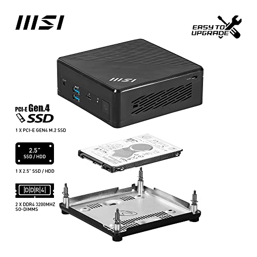 Image of MSI Cubi 5 12M Mini PC - Intel Core i3-1215U CPU, 8GB DDR4 3200Hz Memory, 256GB M.2 SSD Storage, 4X USB 3.2 Gen 2 Type-A, Thunderbolt 4, HDMI 2.0b & DP 1.4, Bluetooth 5.3 - Black, Windows 11 Pro