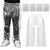 LIQWEI 4 PCS Disposable Rain Pants, Unisex Adult Waterproof Long Tube Rain Pant with Shoe Cover, Thickened Plastic Foot Wrapped Rainpants Outdoor Activities Travel Cycling
