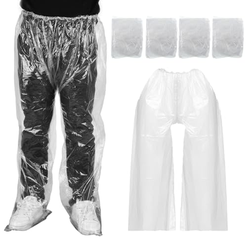 LIQWEI 4 PCS Disposable Rain Pants, Unisex Adult Waterproof Long Tube Rain Pant with Shoe Cover, Thickened Plastic Foot Wrapped Rainpants Outdoor Activities...