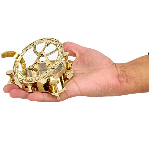 Brújula Sundial 4" de latón macizo pulido | reloj solar calibrado de bolsillo | Regalo náutico y marino para deportes y aventuras al aire libre miniatura 3