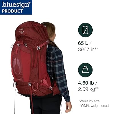 Osprey Aura AG 65L Women's Backpacking Backpack, Berry Sorbet Red, WXS/S