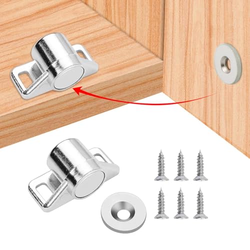 2 Stück Schranktür-Magnetriegel, Mit 6 Stück Schrauben, Magnetische Türschnalle, Schrankhaken, Magnetische Schranktürschnalle, Schranktürmagnet, Magnetischer Türstopper
