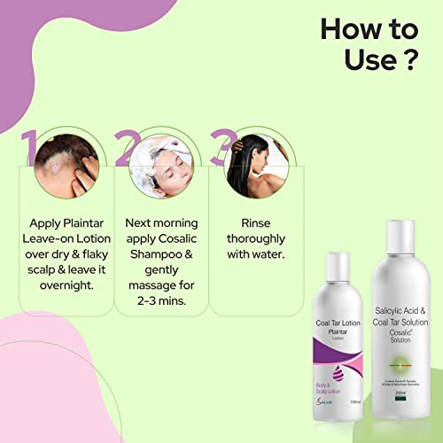 Image of Salve Cosalic Shampoo + Plaintar Leave-On Lotion with Salicylic Acid & Coal Tar (200ml + 100ml) | Scalp Cleansing & Body Care Combo for Men & Women