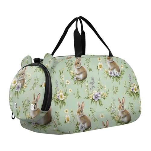 Duffle Bag for Boys or Girls with Shoes Compartment, Watercolor Rabbit Pattern Sports Travel Bag Overnight