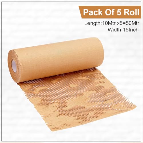 Image of GLUN Honeycomb Paper Wrap Roll 10m x 15inches, Pack of 5, Eco-Friendly Protective Packaging for Fragile Items, Lightweight & Recyclable