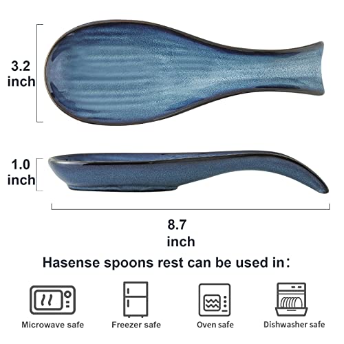 Image of Hasense Ceramic Spoon Rest for Stove Top, Spatula Holders for Ladles and Tongs, Porcelain Spoon Holder Set of 2 for Kitchen Counter Cooking Utensil Home Decor, Housewarming Gift, Navy