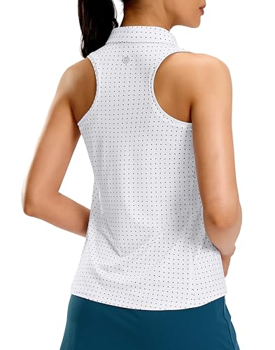 G Gradual Womens Golf Shirt Racerback Tank Zip Up Athletic Sleeveless Top Tennis Pickleball Cooling Polo Shirts Lightweight Heather Black Dot Large