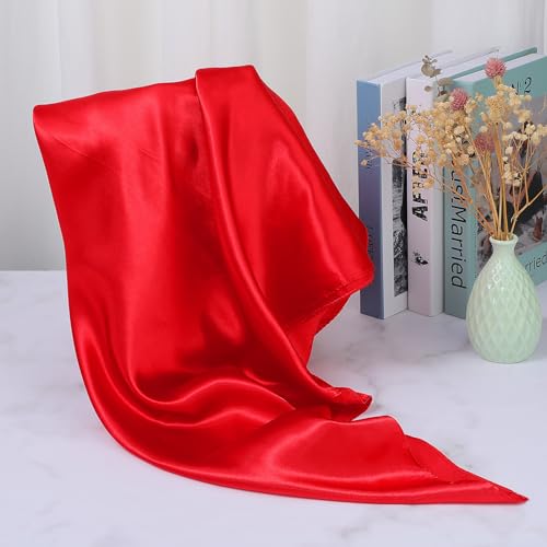35" Large Square Satin Head Scarf, Silk Shiny Solid Color Scarves, Sleeping Wraps for Women Hair Bandana4