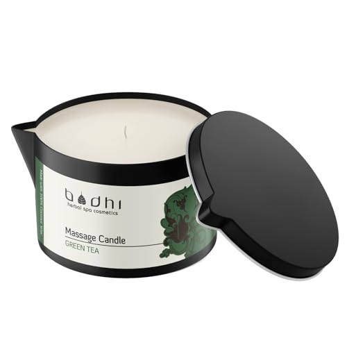 Bodhi® Massagekerze GRÜNER TEE 95g, mit 100% Kokossnuss Wax, für wärmende und entspannende Massagen für Paare, Erotische Körper Kerze/Vegan & Bio