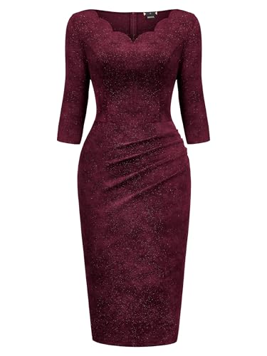 Miusol Women's Retro Ruffle Style 3/4 Sleeve Sparkly Cocktail Dress3