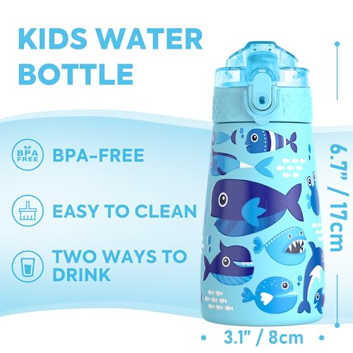 OLDLEY 350ml/12oz Kids Stainless Steel Water Bottle with Straw for School with 2 Different Lid Metal Vacuum Insulated Water Bottles Small Flask for Boys Girls Toddler Children Hot Cold Drinks BPA Free - Image 3