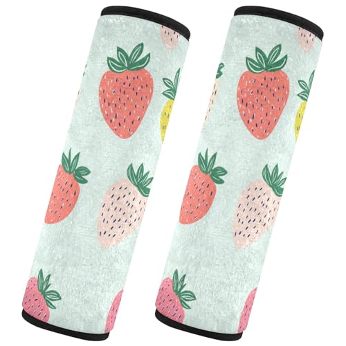 Seat Belt Covers 2 Pack Colorful Strawberries Car Seat Strap Covers Super Soft Car Seat Neck Cover for Boys Girls Adults Babies S