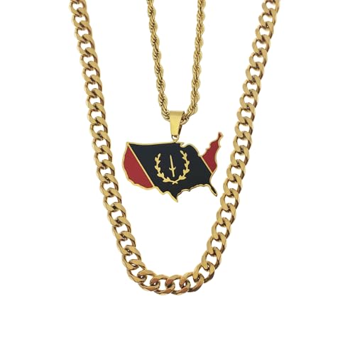 Black American Heritage Flag Necklace for Men and Women - African America Map Flag Pendant Necklaces - Black American Jewelry - African America Jewelry