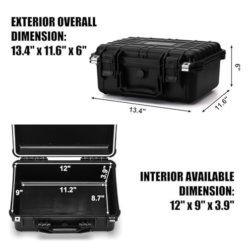 Image of Mayouko 13.4 inch Waterproof Plastic Toolbox with Foam Insert, 13.4 inch x 11.6 inch x 6 inch, IP67 Lockable Storage Box, Customizable Foam, Shockproof Hard Case Weatherproof Container, Protective Hard Camera Case