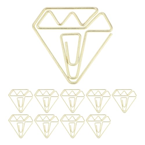 CAPASTEC ペーパークリップ メモクリップ 可愛い ブックマーク 書類整理/招待状/付箋/手紙/メモ帳用 文房具 オフィス 装飾 色が豊富 スタイルが多様 10本入り ゴールド ダイヤモンド B型