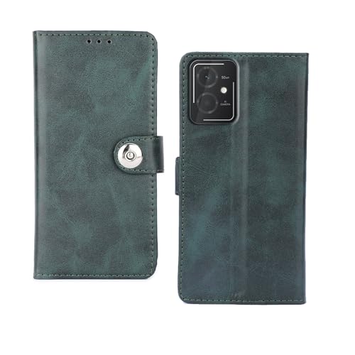 Image of amazon basics HMD Vibe 5G Flip Cover | Card Pockets Wallet & Stand | Flip Cover for HMD Vibe 5G (Green Button)