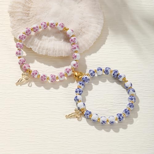 Bow Bracelets 14K Gold Beaded Vintage Friendship Couples Matching Bff Bracelets For Women Men 2PCS3