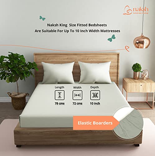 Image of NAKSH 210 TC Plain King Size Bedsheet Cotton Elastic Fitted 78 x 72, White | Ideal for Hospital, Hotel, Spa, & Home Use