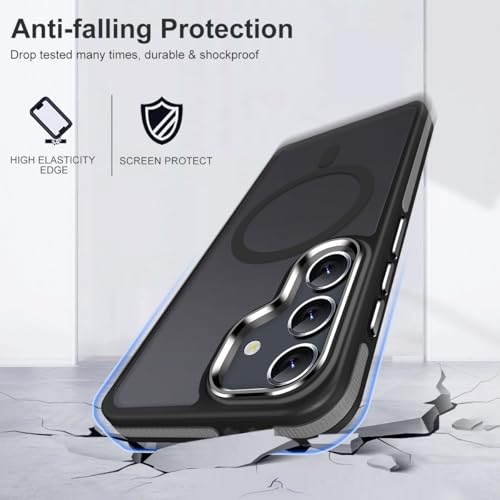 Image of MALEWOLF Case for Samsung Galaxy S25 Plus /S25+ Compatible with Magsafe, [Non-Slip TPU Edge]&[Camera Frame Protection] for S25 Plus Phone Case, Slim Translucent Matte Galaxy S25+ Cover (Black /Grey)