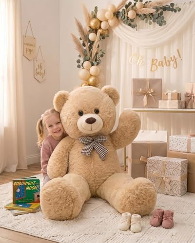Image of MaoGoLan Giant Teddy Bear Plush Toy - Ultra Soft & Cute Large Stuffed Animal 39 inches, Perfect for Baby Showers, Birthdays, Valentine's Day Gifts (Kids, Couples, Family), Tan