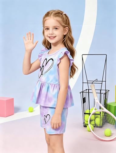 Image of Girls Summer Outfits Toddler Baby Girls Short Sets 2 Piece Clothing Set Flutter Sleeve Shirt and Short 2-7 Years