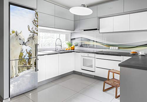 Decoración de cocina con vinilo de lobos para neveras altas 3