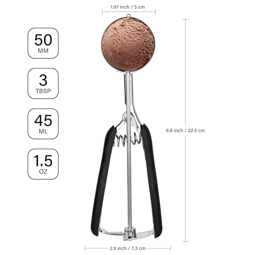 Foto von TJ POP Eisportionierer 5 cm, Edelstahl Groß 45 ml Eiskugelportioniere mit Auslöser, Eislöffel Portionierer für Groß Eiskugeln, Fleischbällchen und Kartoffelpüree