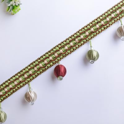 Frędzle Tassel, aplikacja na zasłony, 12 jardów koralikowy wisiorek wiszący kula domowa zasłona Sofa koronkowa lamówka(Grün)