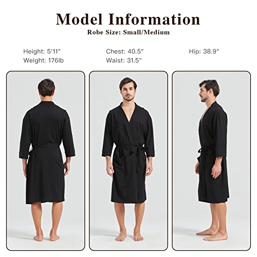 FashGudim 100% Cotton Knit Robe for Men Lightweight Summer Robes Thin Kimono Bathrobes Knee Length2