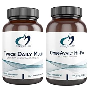 designs for health Fish Oil + Multivitamin Bundle – OmegAvail Hi-Po (60 Softgels) EPA DHA TG Omega-3 with Twice Daily Multi (60 Capsules) Premium Multivitamin/Mineral with Active B Vitamins
