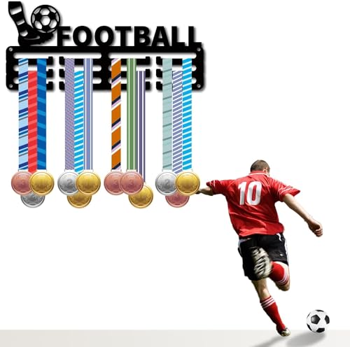 Image of NAITIK CREATION Medal Hanger for Wall - Medal Holder Display Hanger | Holds Up to 65 Medals | Sports Medal Display | Medals Hanger | Premium Antique Golden (Football)