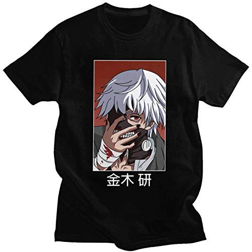 LZZSWDT Tokyo Ghoul Ken Kaneki T-Shirt for Men Cotton Graphic T-Shirt O-Neck Short Sleeve Japanese Anime Manga Tee Clothing Black