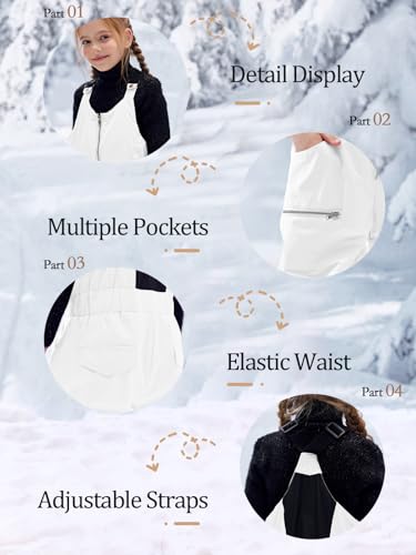 Image of Haloumoning Kids Snow Bibs Girls Ski Pants Waterproof Insulated Snowboard Overalls Snowsuit 5-14 Years