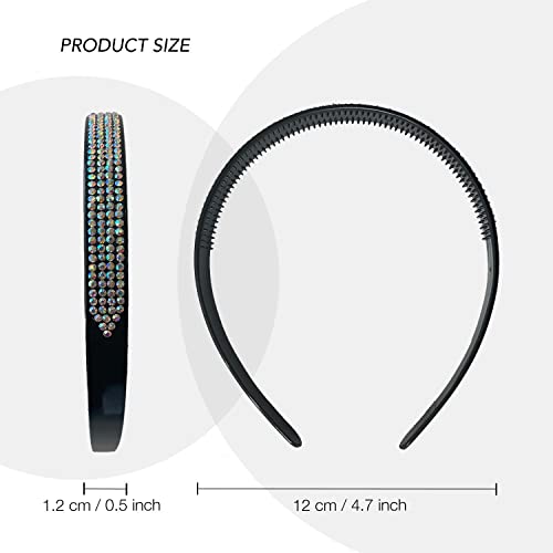 BasicSense 2PCS Diamante Alice Headband Sparkle Shiny Rhinestone Clear & AB Stone Plastic Band Wedding Bridal Accessories for Women Girls Clear - Image 2