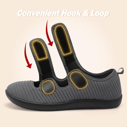 Image of Besroad Womens Walking Shoes Wide Diabetic Shoes Adjustable Barefoot Casual Sneakers Breathable Zero Drop Arthritis Edema Sneakers Indoor Outdoor