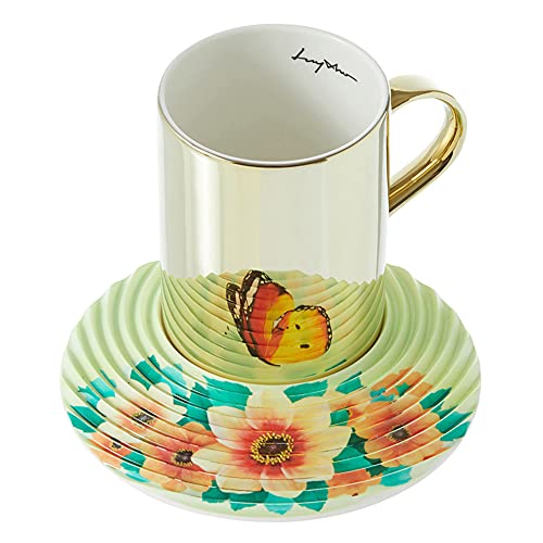 Luycho [FR] Mirror Cup & Wavy Saucer Red&Yellow Butterfly 350ml