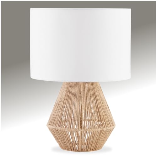 tectake® Lampara Mesita Noche Estilo Boho con Pantalla de Tela, Base de Yute Sostenible Hecha a Mano, para tus Mesitas de Noche, Lampara Mesa, Lamparas, Habitacion - 32 x 32 x 45 cm