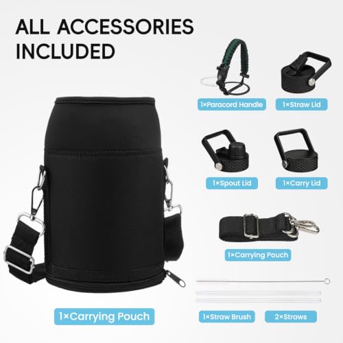 Image of Konokyo Insulated Water Bottle with Straw,87 oz 3 Lids Water Jug with Carrying Bag,Paracord Handle,Double Wall Vacuum Stainless Steel Metal Flask,Dark Green