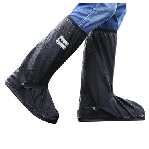 HEKEDES Waterproof Shoe Covers, Reusable & Foldable Rain Boot Shoe Cover with Zipper, Non-Slip, Reflector, Men Women Rain Gear, Black
