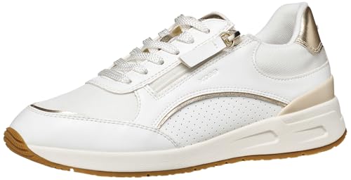 Geox Zapatillas D Bulmya B para Mujer, Color Blanco/LT Dorado, Talla 40 EU