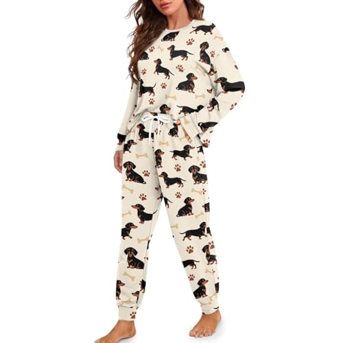 Image of Women's 2 Piece Printed Pajama Set Long Sleeve Sleepwear Set with Long Pants Casual Lounge Sets with Pocket