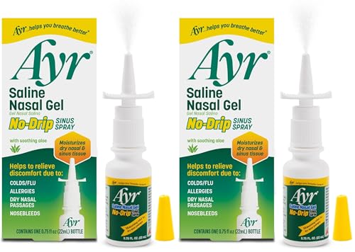 AYR Saline Nasal Gel No-drip Sinus Spray with Soothing Aloe Vera,0.75 Fl Oz Spray Bottle,(Pack of 2)