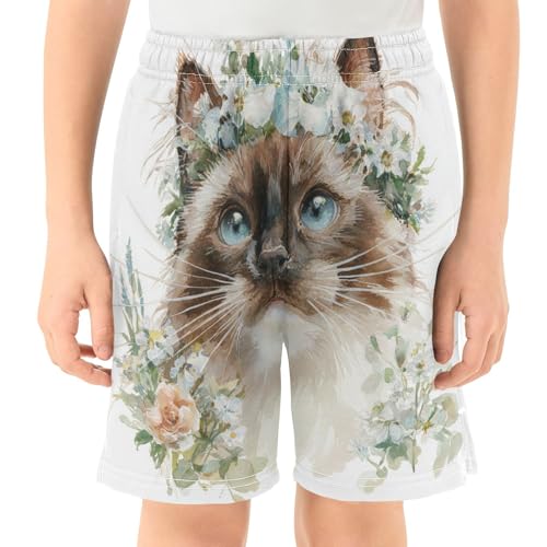 DOMIKING Siamese Cat White Kids Shorts Pull-on Boys Shorts with Elastic Waist Casual Athletic Pants for Summer Outdoor2
