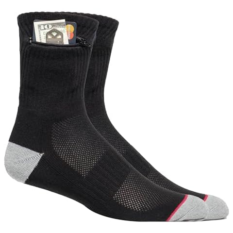 Pocket Socks Sport Ankle Performance Socks - Anti Pickpocket Novelty Socks for Men & Women - Medium Moisture Wicking Sport Socks for Womens Shoe Size 6-9 (Black/Grey) Cover