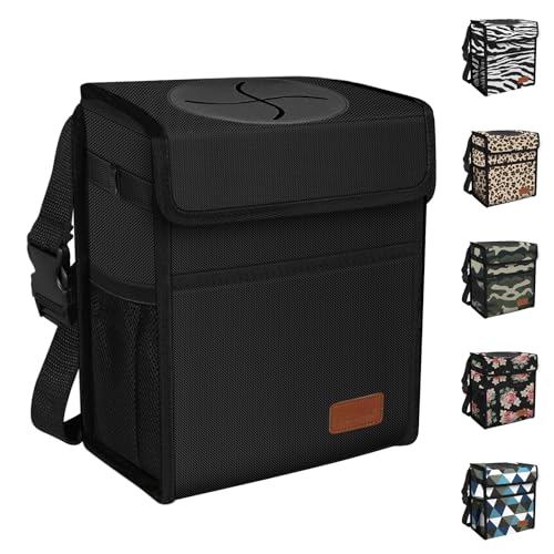 Femuar Leak Proof Car Trash Can with Lid - Waterproof Automotive Garbage Bin for SUVs, Collapsible and Portable Car Trash Bag, Black